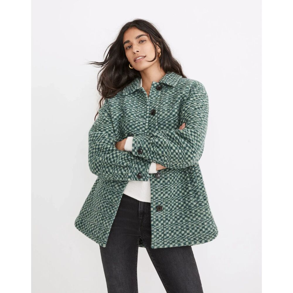 Madewell Belrose Shirt-Jacket in Jacquard Check Women's L Color Palm‎ - Picture 3 of 10